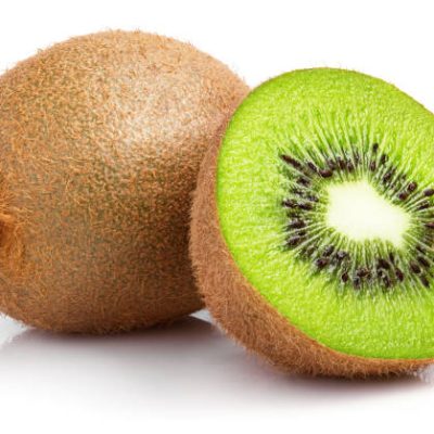 Ripe whole kiwi fruit and half kiwi fruit isolated on white background